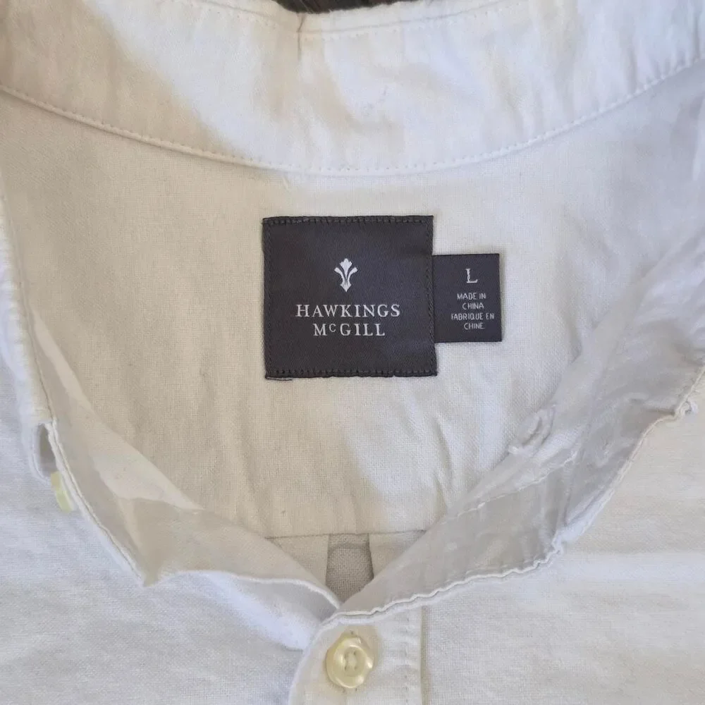 Hawking's McGill Men's White Long Sleeve Pocket Button Down Shirt, Size Large